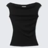 Baumwolltop mit breiten Schultern – Schwarz Baumwolltop mit breiten Schultern – Schwarz