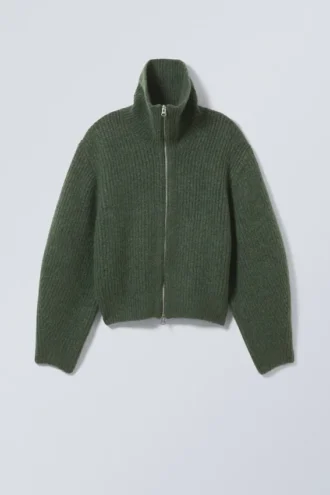 Bea Zip Strickjacke – Dunkelgrün