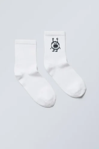 Bedruckte kurze Sportsocken – Weiß