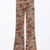 Bedruckte Pyjama-Hose mit niedriger Taille und ausgestelltem Bein – Rosa – Leoparden-Paisley-Muster