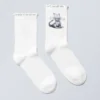 Bedruckte Socken mit Rüschen – Weiß – Katzenprint Bedruckte Socken mit Rüschen – Weiß – Katzenprint