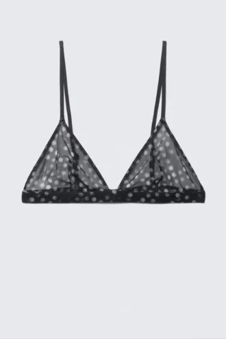 Bedruckter Triangel-BH aus Mesh – Schwarz – Punkte