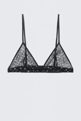 Bedruckter Triangel-BH aus Mesh – Schwarz – Punkte