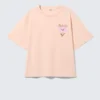 Bedrucktes Box-T-Shirt – Hellorange – Rosa Blume Bedrucktes Box-T-Shirt – Hellorange – Rosa Blume