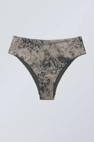 Bedrucktes brasilianisches Bikini-Höschen mit hoher Taille – Dark Mole – Scribble