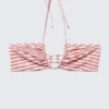 Bedrucktes, gerafftes Neckholder-Bandeau-Bikini-Oberteil – Rot mit mehreren Streifen Bedrucktes, gerafftes Neckholder-Bandeau-Bikini-Oberteil – Rot mit mehreren Streifen