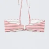 Bedrucktes, gerafftes Neckholder-Bandeau-Bikini-Oberteil – Rot mit mehreren Streifen Bedrucktes, gerafftes Neckholder-Bandeau-Bikini-Oberteil – Rot mit mehreren Streifen