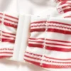 Bedrucktes, gerafftes Neckholder-Bandeau-Bikini-Oberteil – Rot mit mehreren Streifen Bedrucktes, gerafftes Neckholder-Bandeau-Bikini-Oberteil – Rot mit mehreren Streifen