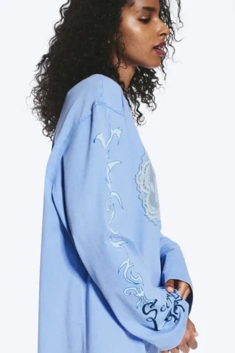 Bedrucktes Langarm-T-Shirt aus Baumwolle – Mittelblau – Swan