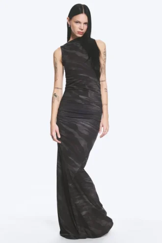 Bedrucktes Maxikleid – Schwarz – Zebra