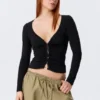 Belle B Strickjacke mit gerafftem V-Ausschnitt – Schwarz Belle B Strickjacke mit gerafftem V-Ausschnitt – Schwarz