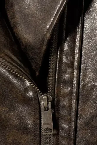 Übergroße Bikerjacke aus Kunstleder – Dunkelbraun