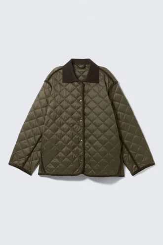 Übergroße, gesteppte Innenjacke – Khaki-Grün & Braun