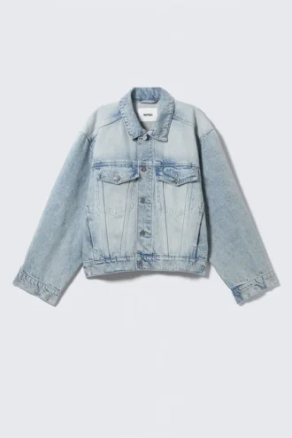 Übergroße, strukturierte Jeansjacke – Pegasusblau – Hellblau