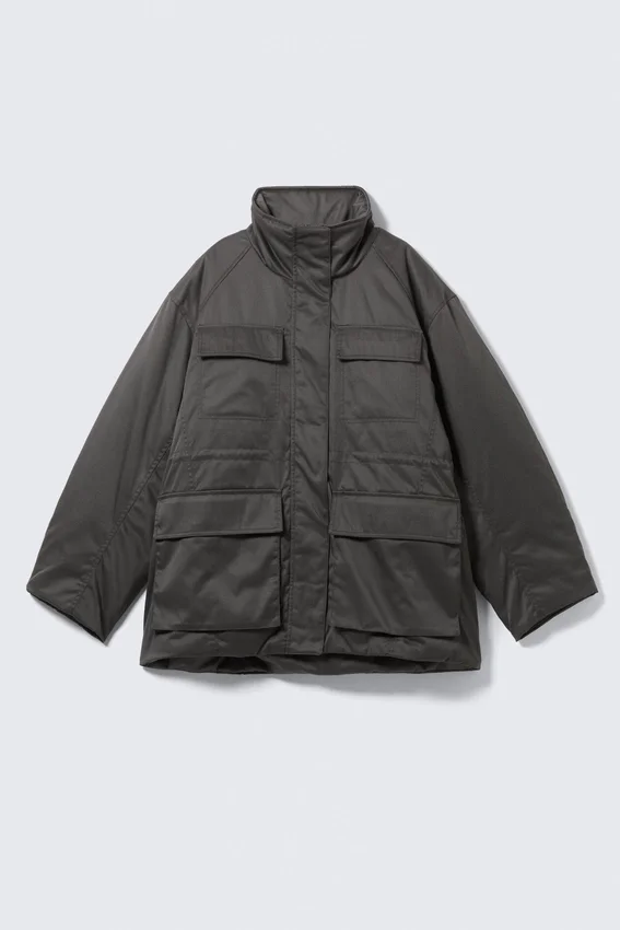 Übergroße, wattierte Utility-Jacke – Dunkelgrau Übergroße, wattierte Utility-Jacke – Dunkelgrau