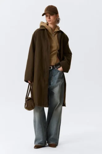 Übergroßer Canvas-Car-Coat – Dunkelkhaki