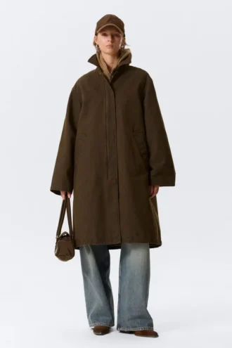 Übergroßer Canvas-Car-Coat – Dunkelkhaki