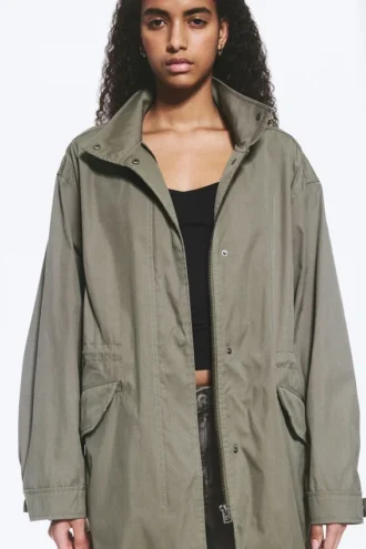 Übergroßer Canvas-Parka mit Trichterkragen – Khaki-Grün