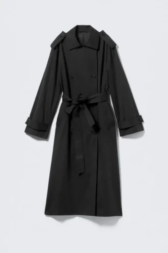 Übergroßer, doppelreihiger Trenchcoat aus Canvas – Schwarz