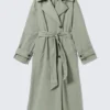 Übergroßer Nylon-Trenchcoat mit Gürtel – Khaki-Grün Übergroßer Nylon-Trenchcoat mit Gürtel – Khaki-Grün