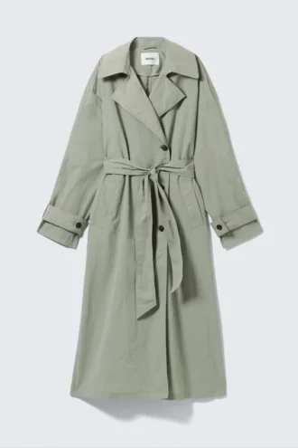Übergroßer Nylon-Trenchcoat mit Gürtel – Khaki-Grün