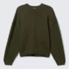 Übergroßer, schwerer Baumwoll-Pullover – Dunkelkhaki Übergroßer, schwerer Baumwoll-Pullover – Dunkelkhaki