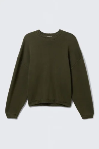 Übergroßer, schwerer Baumwoll-Pullover – Dunkelkhaki