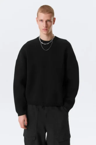 Übergroßer, schwerer Baumwoll-Pullover – Schwarz