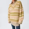 Übergroßer Strickpullover mit V-Ausschnitt – gestreift, gelb Übergroßer Strickpullover mit V-Ausschnitt – gestreift, gelb