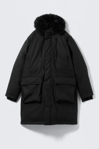 Übergroßer, wattierter Parka – Schwarz