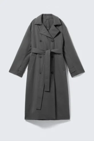 Übergroßer, wattierter Trenchcoat – Dunkelgrau