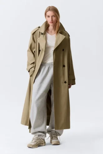 Übergroßer zweireihiger Trenchcoat aus Canvas – Beige