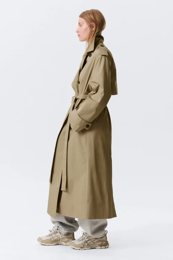 Übergroßer zweireihiger Trenchcoat aus Canvas – Beige Übergroßer zweireihiger Trenchcoat aus Canvas – Beige
