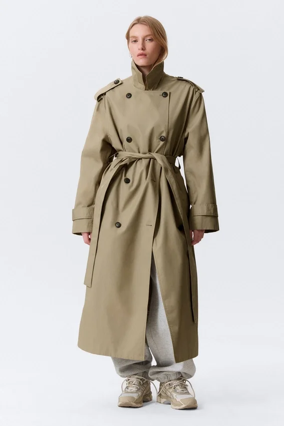 Übergroßer zweireihiger Trenchcoat aus Canvas – Beige Übergroßer zweireihiger Trenchcoat aus Canvas – Beige