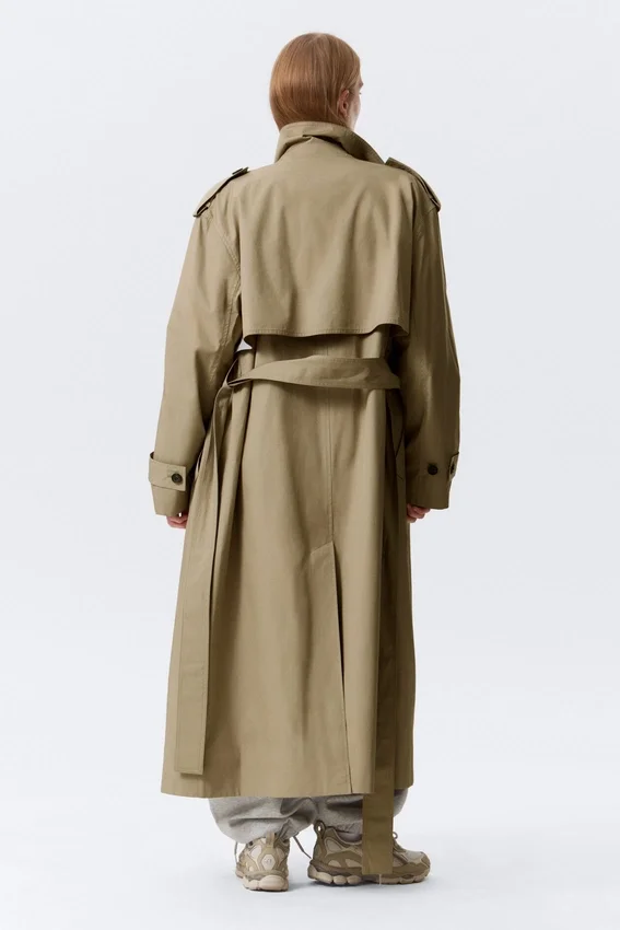 Übergroßer zweireihiger Trenchcoat aus Canvas – Beige Übergroßer zweireihiger Trenchcoat aus Canvas – Beige