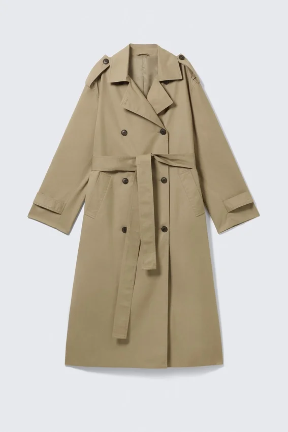 Übergroßer zweireihiger Trenchcoat aus Canvas – Beige Übergroßer zweireihiger Trenchcoat aus Canvas – Beige