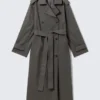 Übergroßer zweireihiger Trenchcoat aus Canvas – Dunkelgrau Übergroßer zweireihiger Trenchcoat aus Canvas – Dunkelgrau