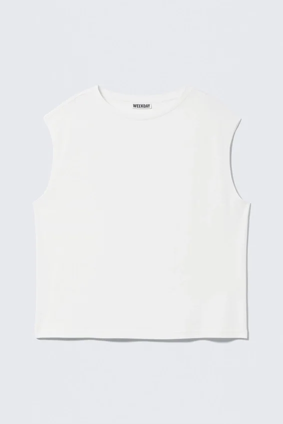 Übergroßes, ärmelloses Tanktop – Weiß Übergroßes, ärmelloses Tanktop – Weiß