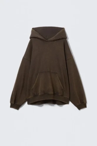 Bestickter, übergroßer, schwerer Kapuzenpullover – Dunkelbraun
