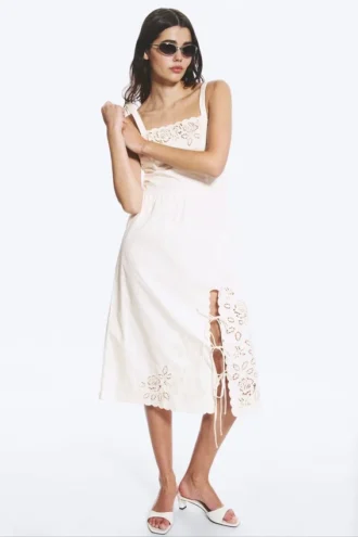 Besticktes Midikleid – Weiß
