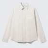 Besticktes Oversize-Baumwollhemd – Beige Besticktes Oversize-Baumwollhemd – Beige