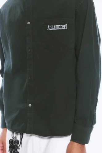 Besticktes Oversize-Baumwollhemd – Dunkelgrün