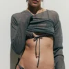 Bikini-Hose mit Bändern – bedruckt, dunkelgrau Bikini-Hose mit Bändern – bedruckt, dunkelgrau