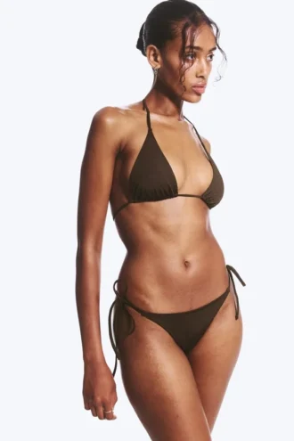 Bikini-Hose mit mittlerer Leibhöhe und Bindebändern – Dunkelbraun