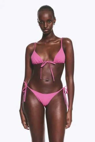 Bikini-Hose mit mittlerer Leibhöhe und Bindebändern – Pink