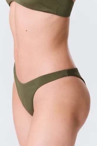 Bikini-Hose mit mittlerer Leibhöhe und Rüschen – dunkelgrün