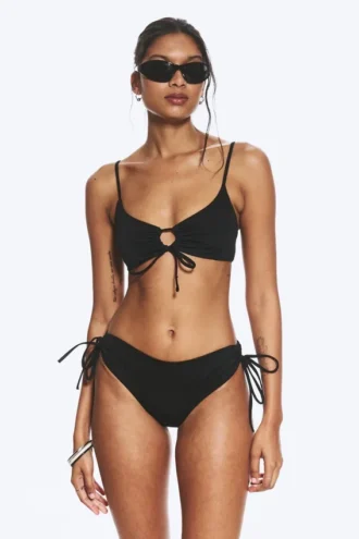 Bikini-Hose mit seitlichen Bändern – Schwarz