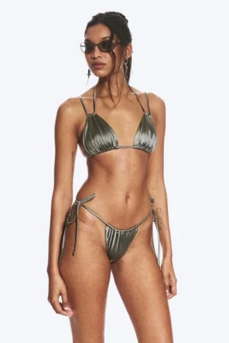 Bikini-Höschen im brasilianischen Stil mit Bindebändern – Staubgrau