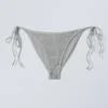 Bikini-Höschen mit Strass-Bindebändern – Grau – Strasssteine Bikini-Höschen mit Strass-Bindebändern – Grau – Strasssteine