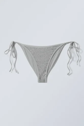 Bikini-Höschen mit Strass-Bindebändern – Grau – Strasssteine